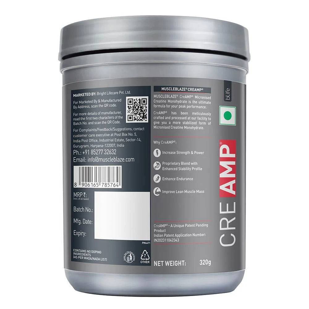 MuscleBlaze Creatine Monohydrate CreAMP, 320 g (0.71 lb), Candy Rush