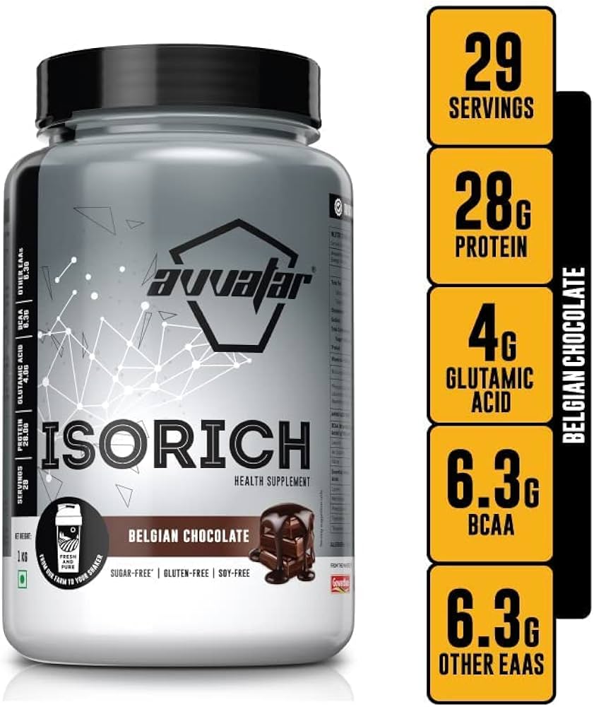 avvatar ISORICH WHEY PROTEIN | 1Kg | Belgian Chocolate Flavour | 28g Protein | 29 Servings | Isolate