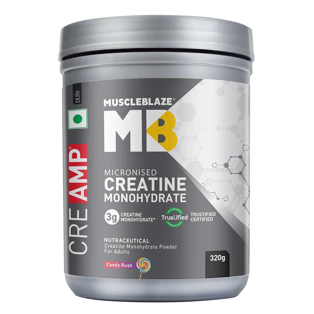 MuscleBlaze Creatine Monohydrate CreAMP, 320 g (0.71 lb), Candy Rush