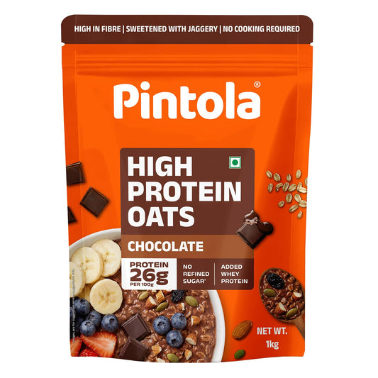 Pintola 26g High Protein Oats, Dark Chocolate, Oats for weight loss, Breakfast Cereals Pouch - 1kg