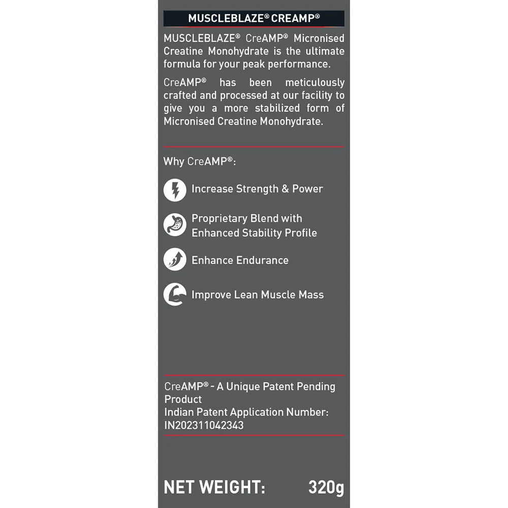 MuscleBlaze Creatine Monohydrate CreAMP, 320 g (0.71 lb), Candy Rush