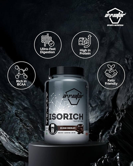 avvatar ISORICH WHEY PROTEIN | 1Kg | Belgian Chocolate Flavour | 28g Protein | 29 Servings | Isolate