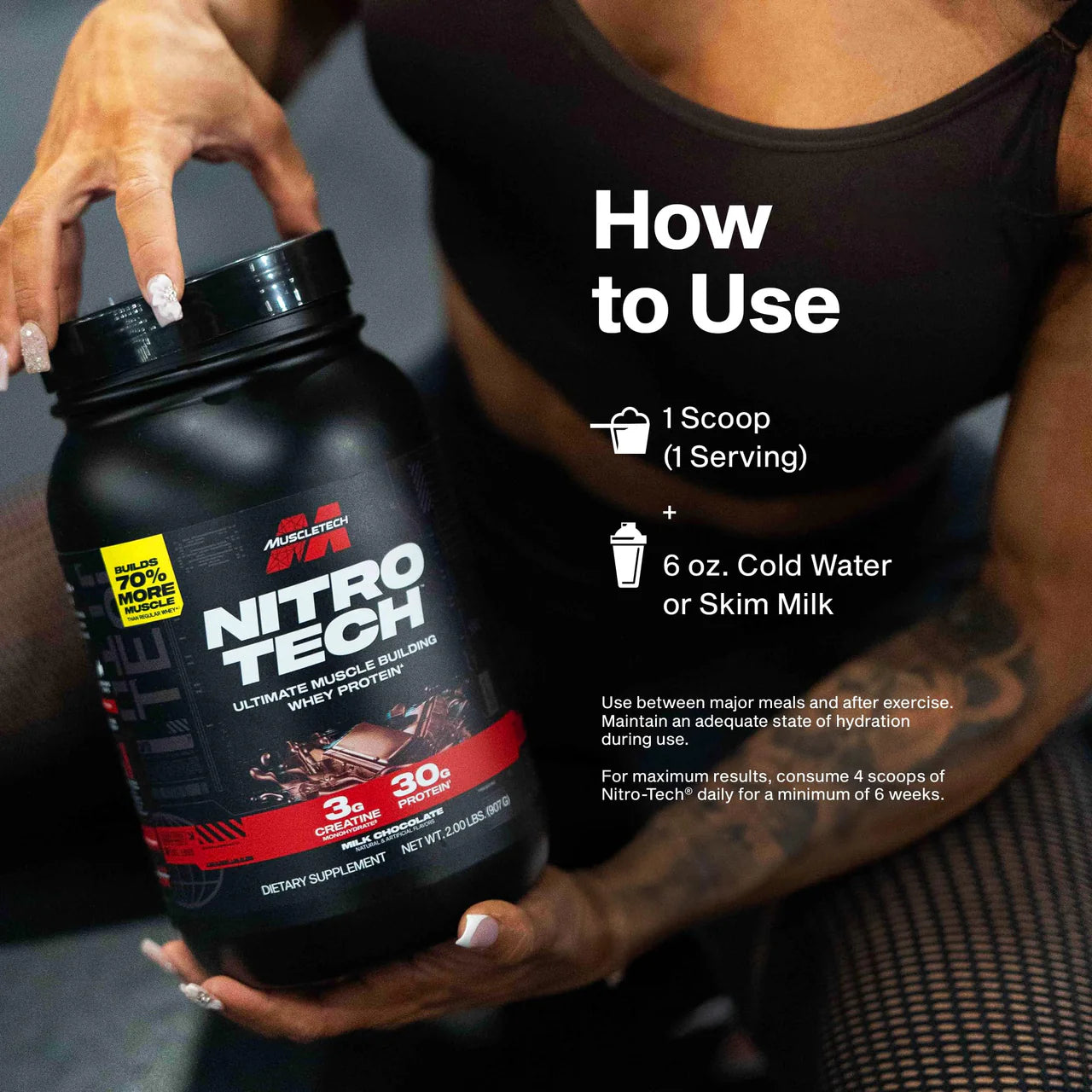 Muscletech Whey Protein Powder (Milk Chocolate, 4 Pound) - Nitro-Tech Ultimate Muscle Building Formula with Whey Protein Isolate - 30g of Protein, 3g of Creatine & 6.8g of BCAA - Packaging May Vary