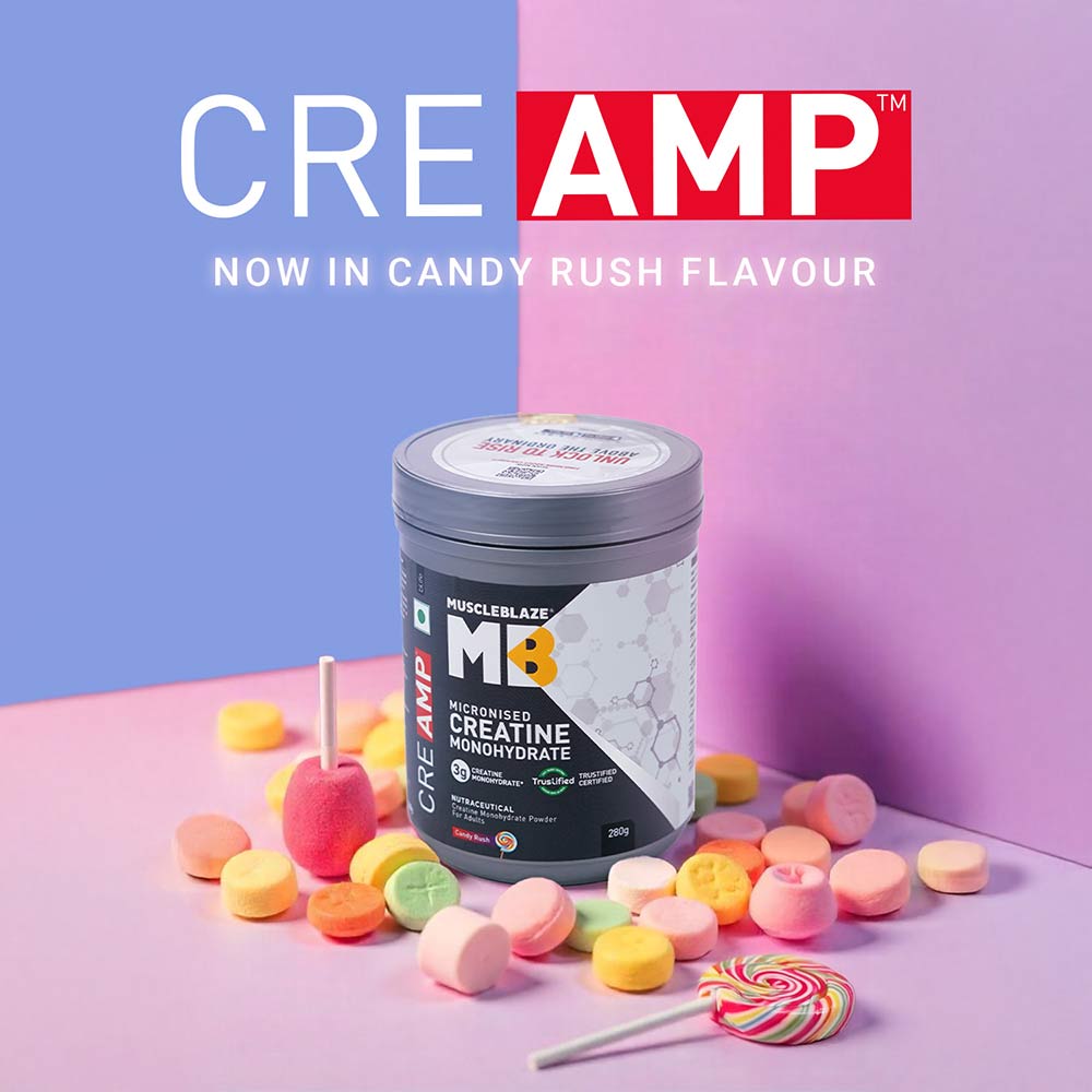 MuscleBlaze Creatine Monohydrate CreAMP, 320 g (0.71 lb), Candy Rush