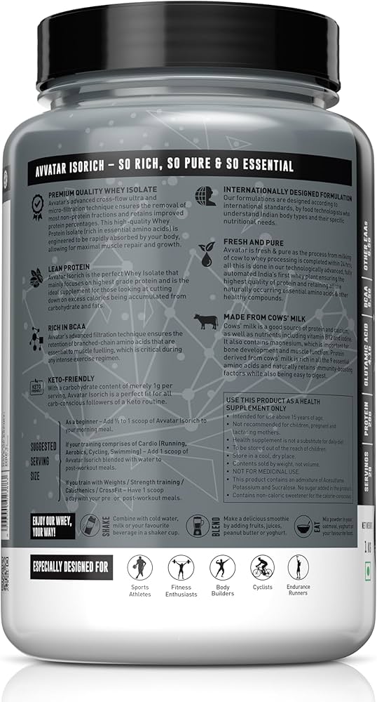 avvatar ISORICH WHEY PROTEIN | 1Kg | Belgian Chocolate Flavour | 28g Protein | 29 Servings | Isolate