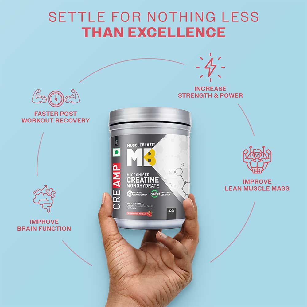 MuscleBlaze Creatine Monohydrate CreAMP, 320 g (0.71 lb), Candy Rush